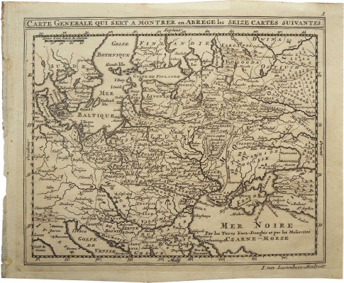 Гравированная карта Европы. [Первая половина XVIII в.]<br />19 × 23,1 см<br />Хорошая сохранность. Следы от сгибов